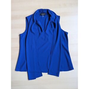 Black Label by Evan Picone Blue Secretary Tie Sleeveless Blouse L